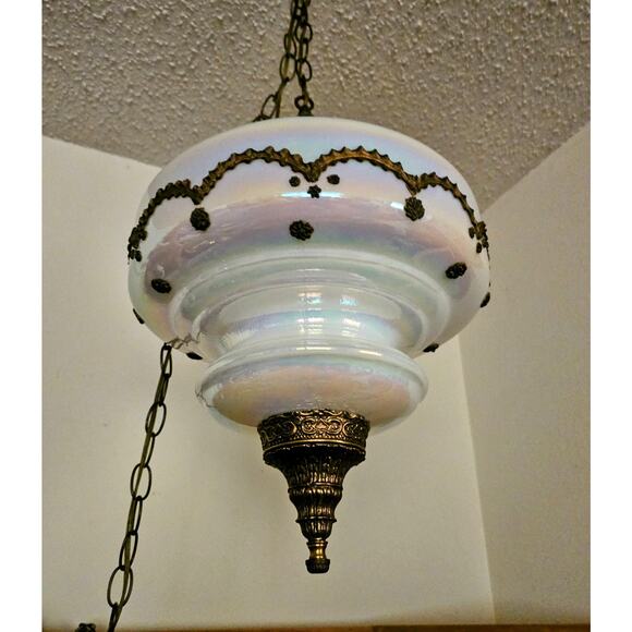 Falkenstein Opalescent Carnival Glass MCM Swag Lamp Free Domestic Shipping - Picture 5 of 6